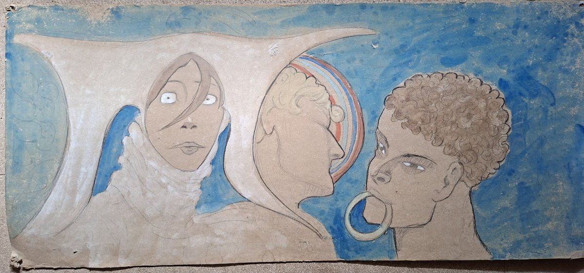 Set Of 9 Drawings Enhanced With Gouache; Symbolism; France, Late 19th–early 20th Century-photo-1