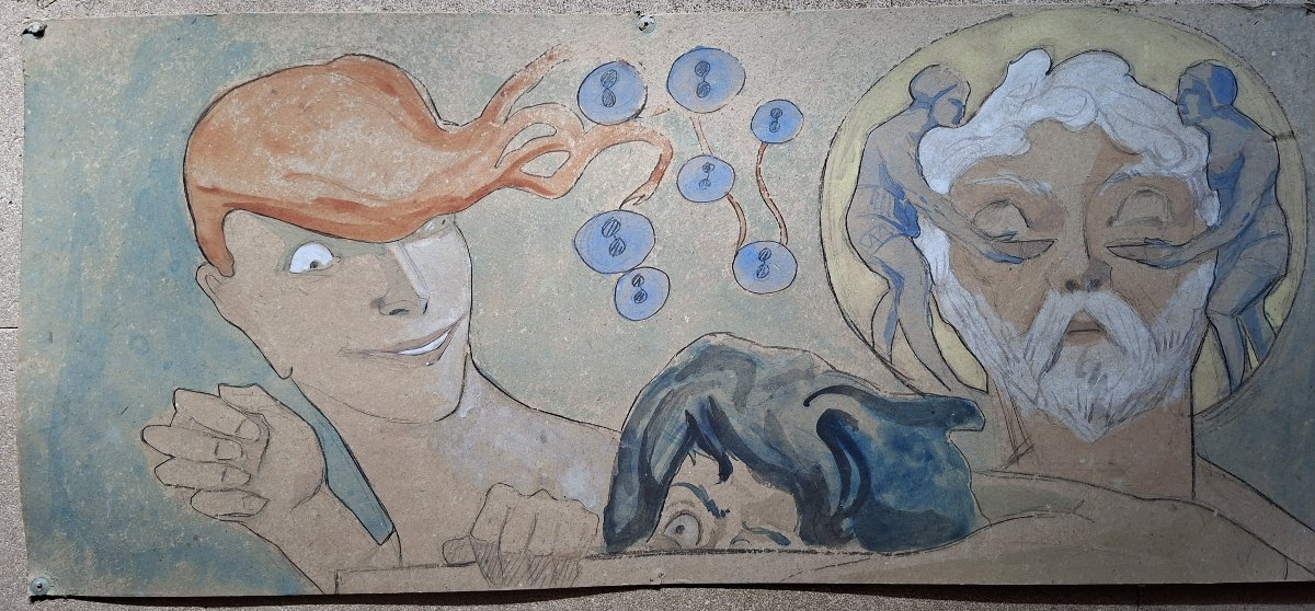 Set Of 9 Drawings Enhanced With Gouache; Symbolism; France, Late 19th–early 20th Century-photo-2