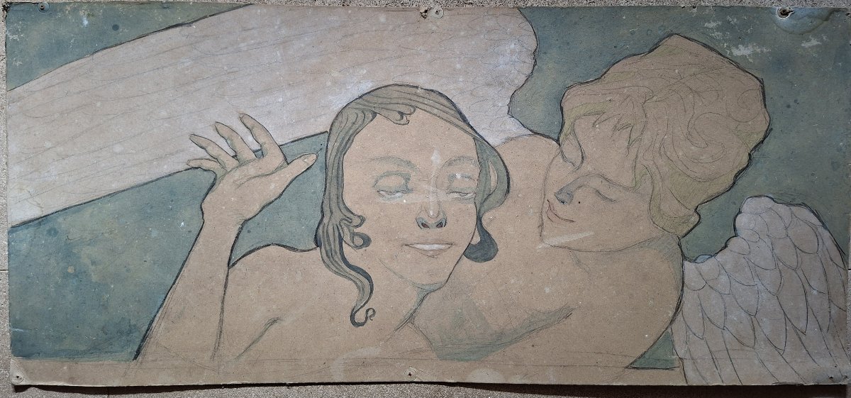 Set Of 9 Drawings Enhanced With Gouache; Symbolism; France, Late 19th–early 20th Century-photo-5