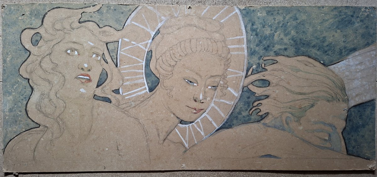 Set Of 9 Drawings Enhanced With Gouache; Symbolism; France, Late 19th–early 20th Century-photo-6