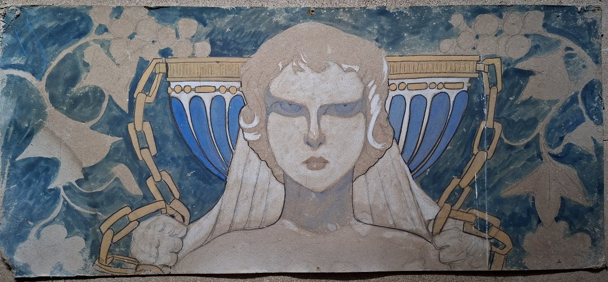 Set Of 9 Drawings Enhanced With Gouache; Symbolism; France, Late 19th–early 20th Century-photo-7