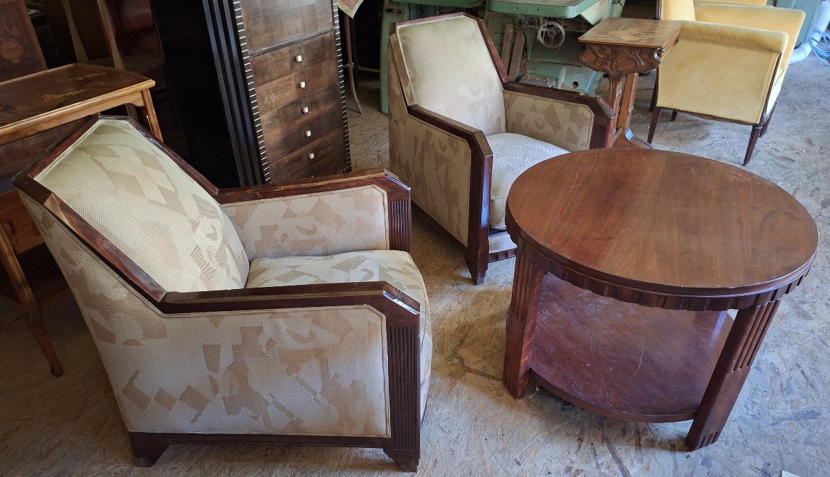 Ensemble mobilier (paire de fauteuils + table) par Saddier et fils. France vers 1930-photo-2