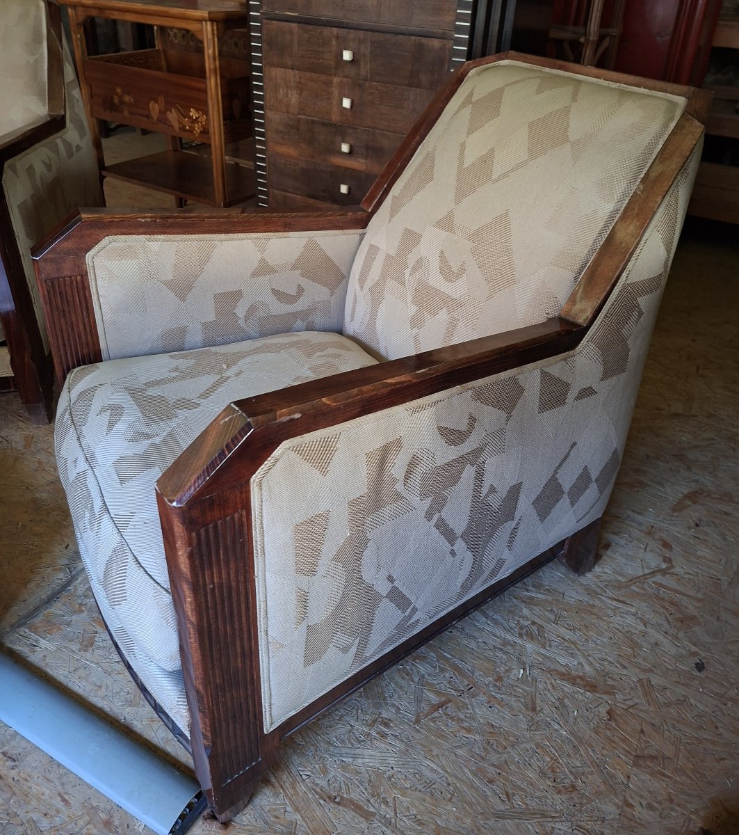 Ensemble mobilier (paire de fauteuils + table) par Saddier et fils. France vers 1930-photo-5