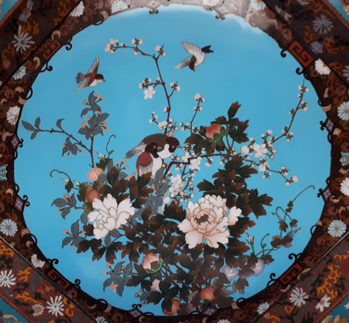 Grand Plat Japonais En émaux Cloisonnés, Japon XIXe-photo-2