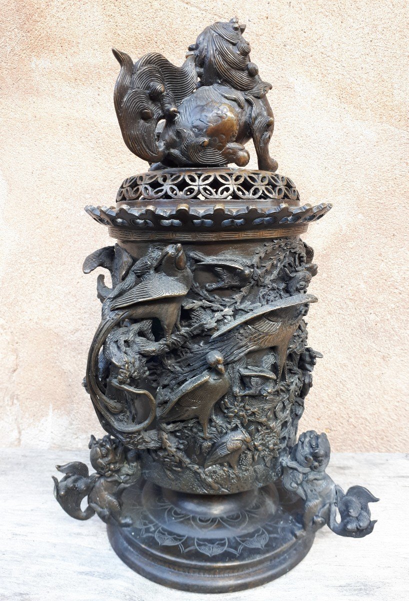 Grand Brûle-parfum Japonais En Bronze, Japon ère Meiji-photo-3
