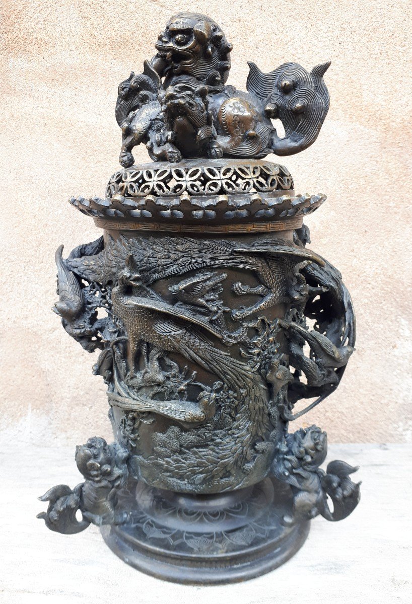 Large Japanese Incense Burner In Bronze, Japan Meiji Era