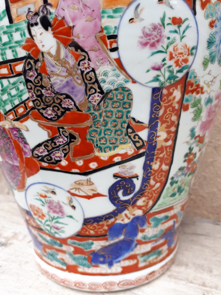 Paire De Grands Vases Japonais En Porcelaine d'Arita (Imari), Japon XIXe-photo-2