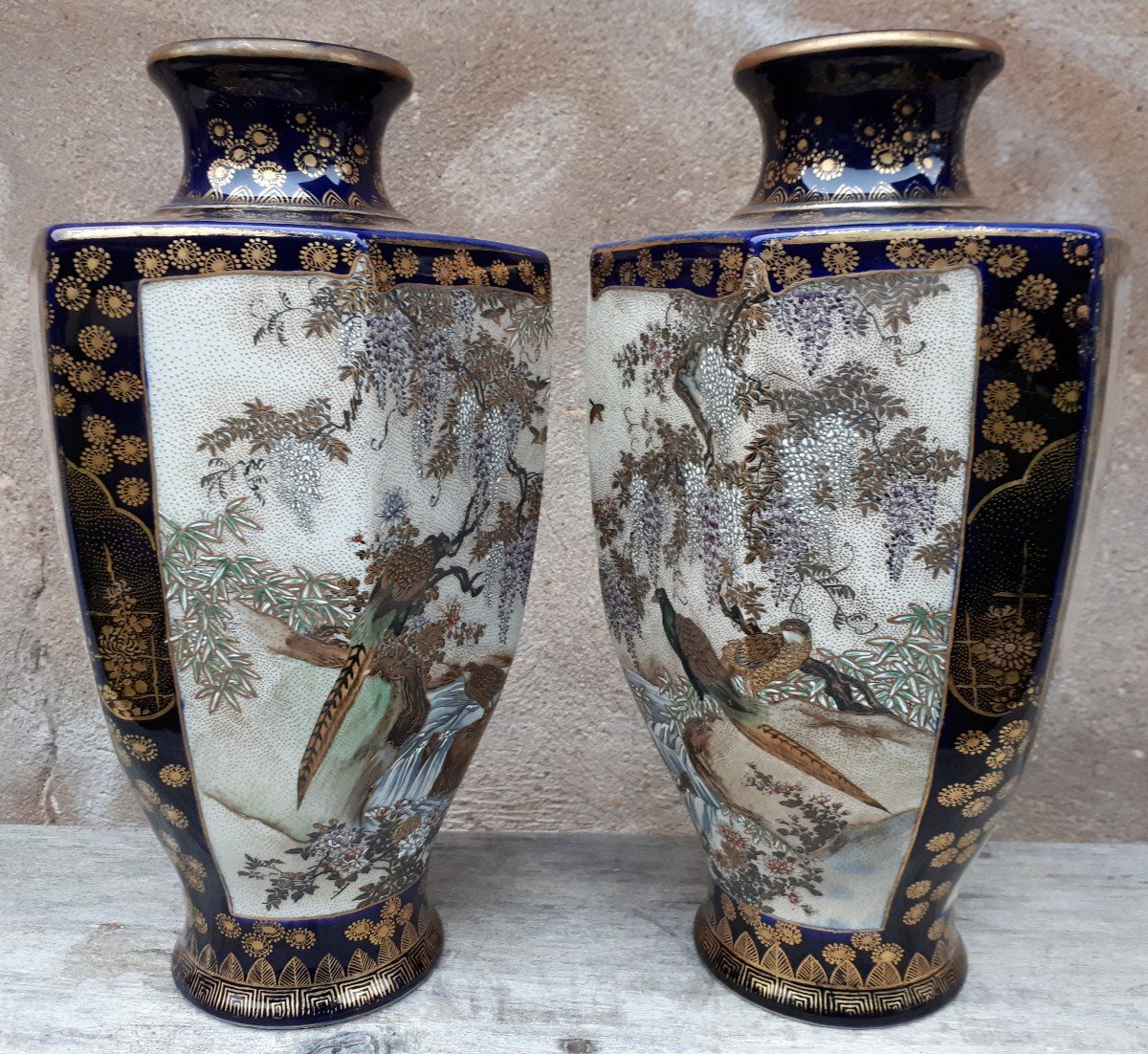 Rare Pair Of Japanese Satsuma Earthenware Vases, Japan Late Edo Period-photo-2