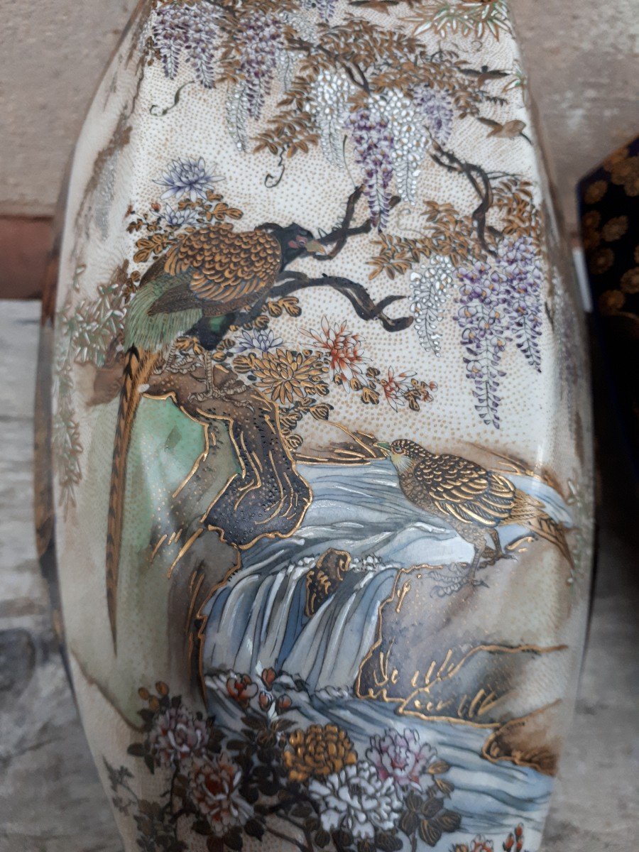 Rare Pair Of Japanese Satsuma Earthenware Vases, Japan Late Edo Period-photo-5