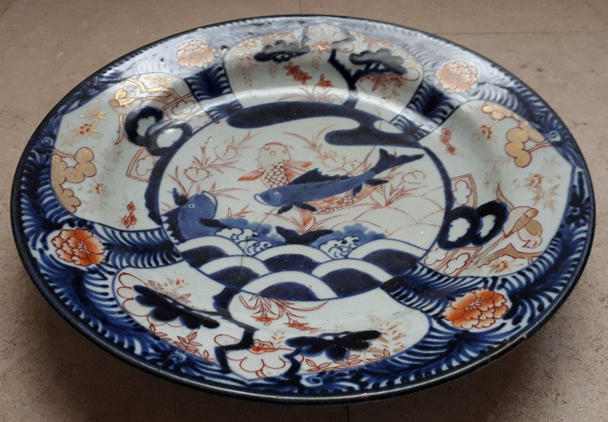 Japanese Arita Porcelain Dish With Imari Carp Decor, Japan Edo Period-photo-2