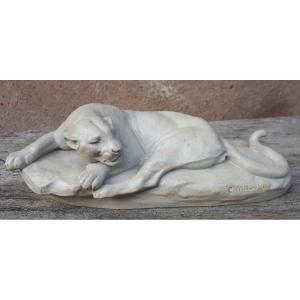 Sculpture Of A Lying Lioness, By Clovis-edmond Masson (éditeurs Susse Frères)