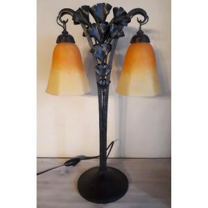 Art Deco Wrought Iron Lamp By Charles Schneider