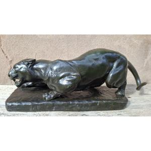 Bronze Sculpture Of A Panther Poised To Pounce, By Georges Gardet