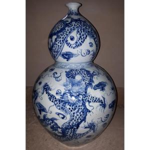 Vase Double Gourde Chinois, Chine Fin De La Dynastie Qing