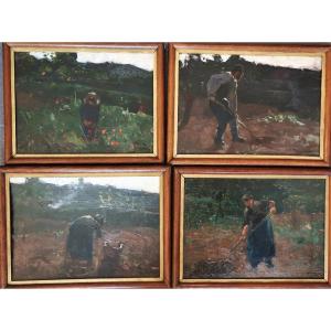 Camille Wolles, Quatre études champêtres, 1884 (# Naturalisme Impressionisme Millet Van Gogh)