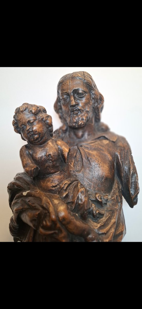 Sculpture en bois de Joseph et le Christ-photo-2