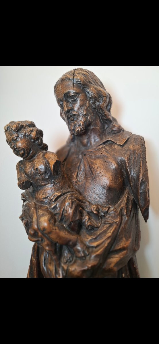 Sculpture en bois de Joseph et le Christ-photo-3