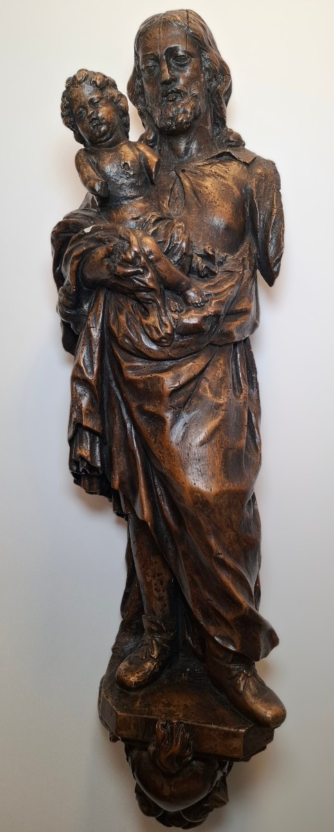 Sculpture en bois de Joseph et le Christ