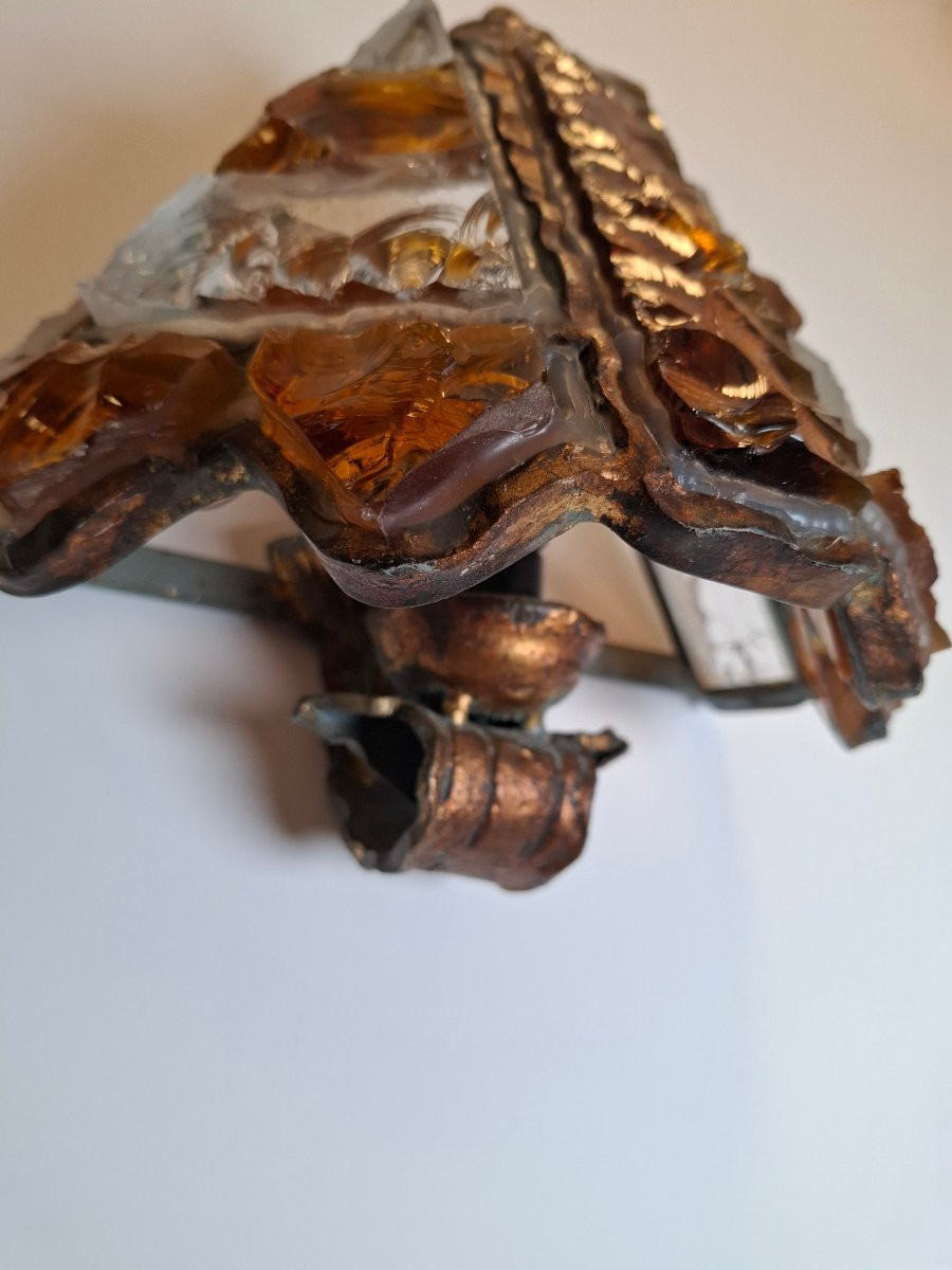 Brutalist Wall Sconce In Murano Glass-photo-3