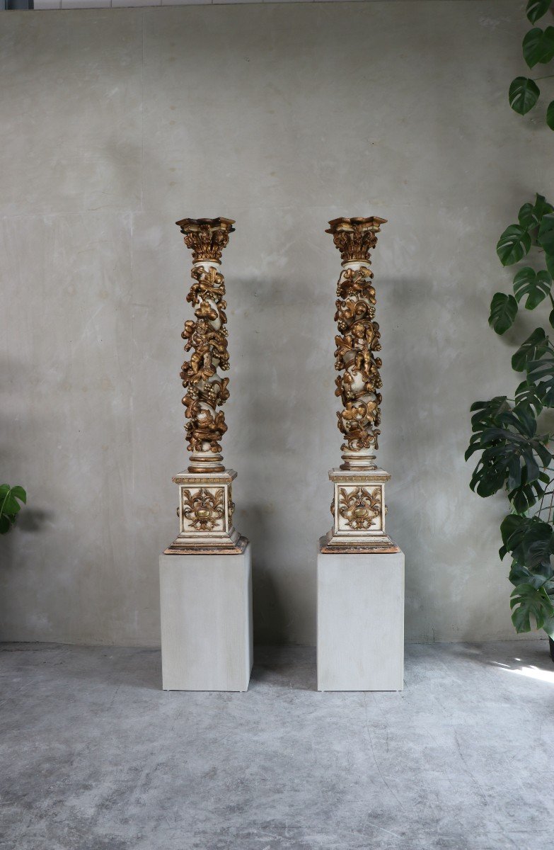 Large Pair Of Carved  Wooden Columns -photo-2
