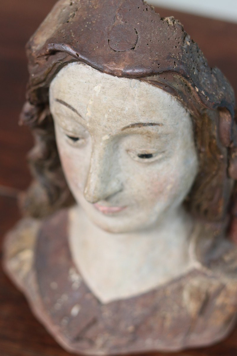 Carved Wooden Head Of A Saint-photo-2