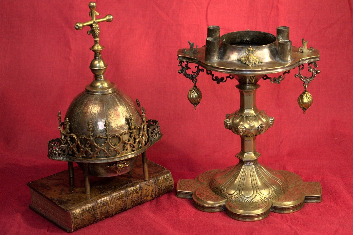 Big Reliquary - Brass & Copper  - 16th Century - Haute époque-photo-3