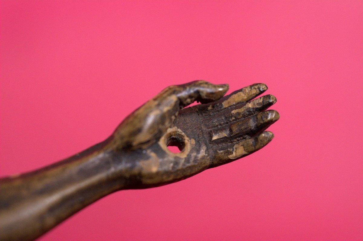 Christ En Bois Polychrome - XVIIe Siècle 17e - Haute époque - Corpus Christi - Crucifix -photo-6