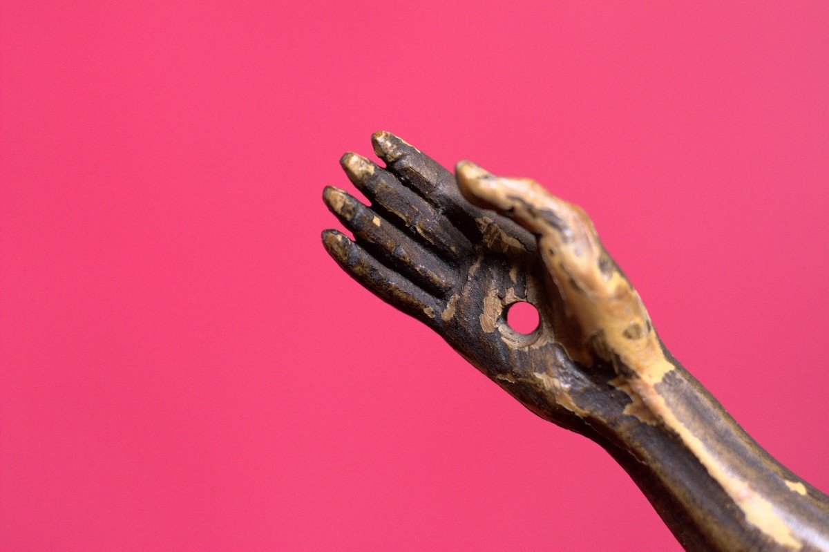 Christ En Bois Polychrome - XVIIe Siècle 17e - Haute époque - Corpus Christi - Crucifix -photo-7