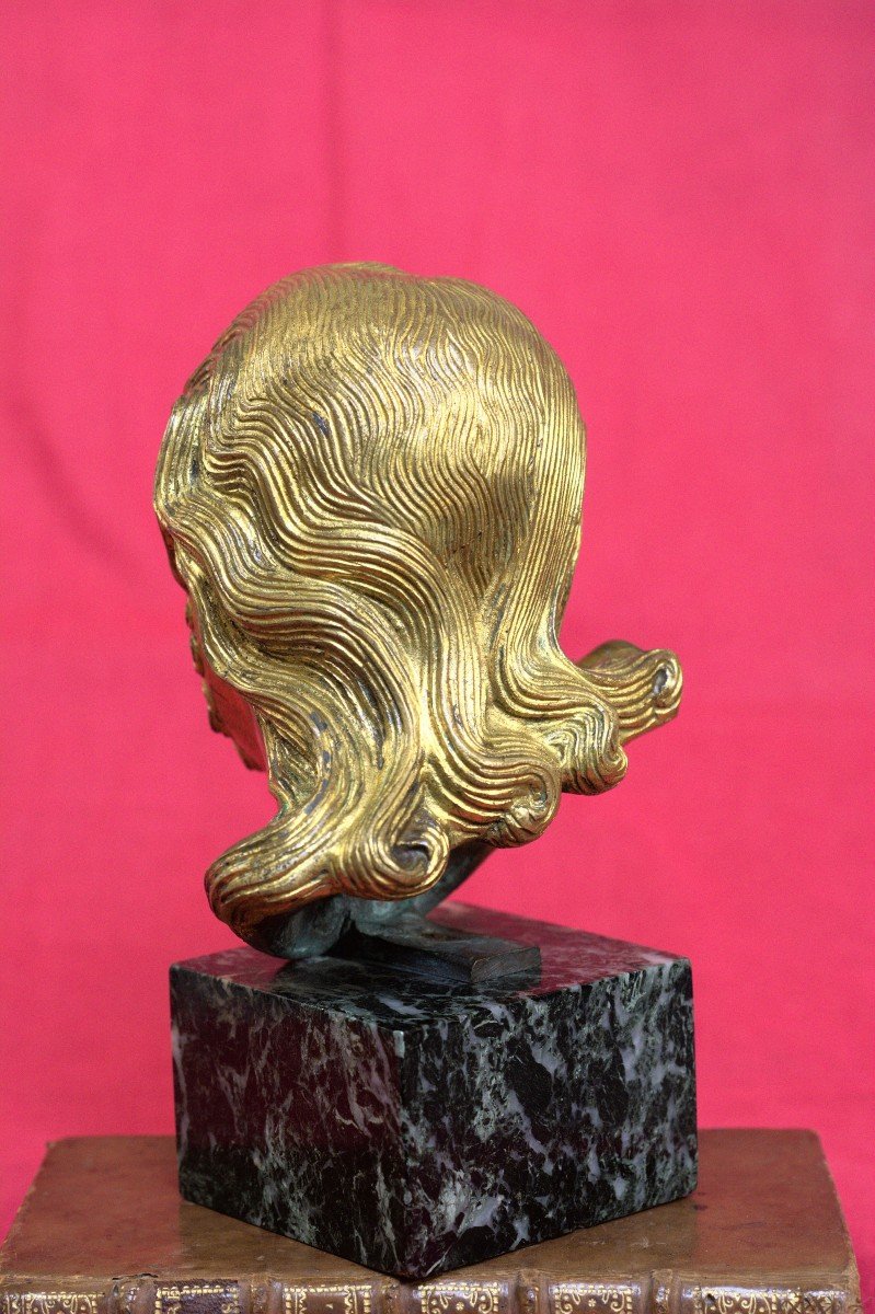 Buste Du Christ En Bronze Doré - Style Médiéval  - d'après Le Christ De Herlufsholm - XXe 20e -photo-4