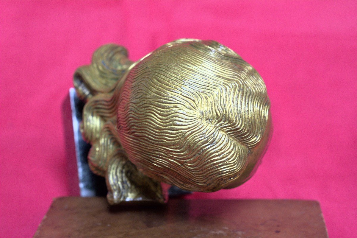 Buste Du Christ En Bronze Doré - Style Médiéval  - d'après Le Christ De Herlufsholm - XXe 20e -photo-5