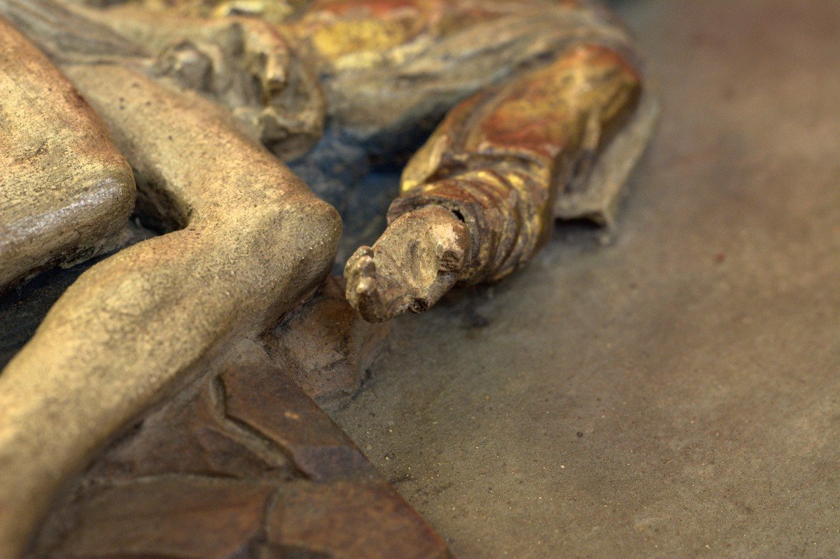Bas-relief en Bois Polychrome - Pieta d'Après Michel Ange - Christ & Vierge - XIXe 19e Siècle-photo-6