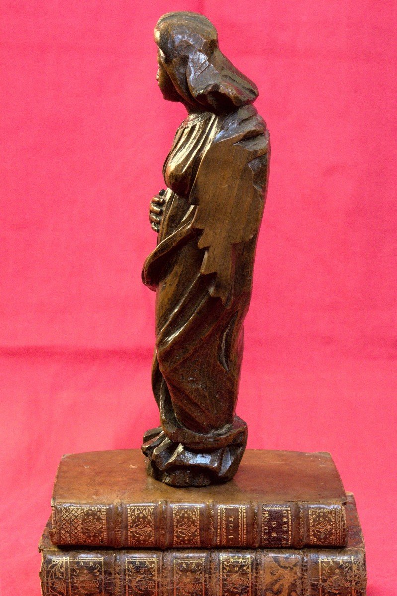 Statuette En Bois - Sainte Femme Ou Vierge - 17e XVIIe Siècle 17 - Statue Religieuse Sculpture-photo-4