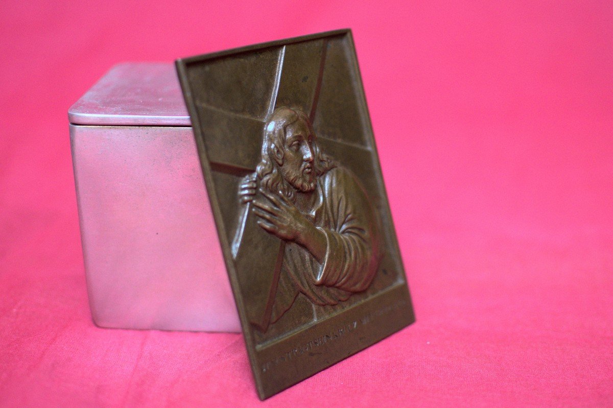 Plaquette En Bronze - Le Christ Portant Sa Croix - XIXe 19e Siècle - 19 Art Religieux-photo-1