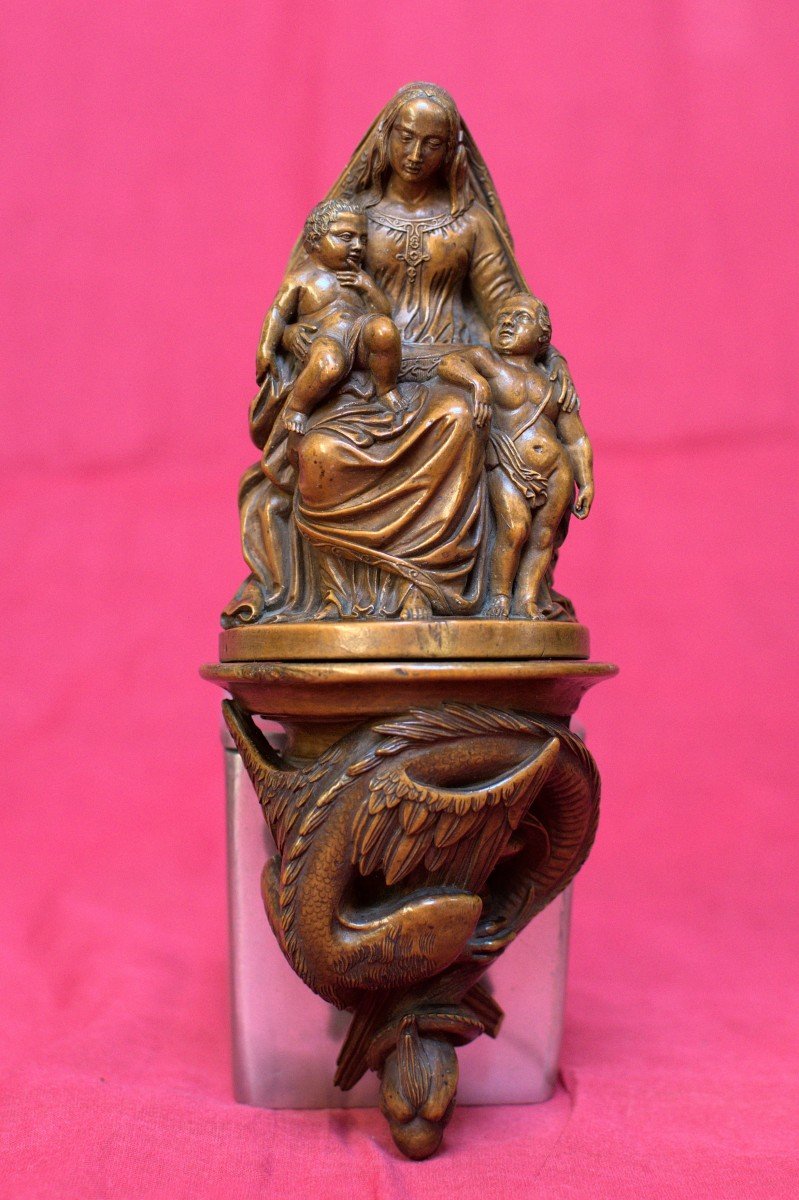 Vierge à l'Enfant Et Saint Jean-baptiste - Dragon - Statuette En Bois - XIXe 19e Siècle 19