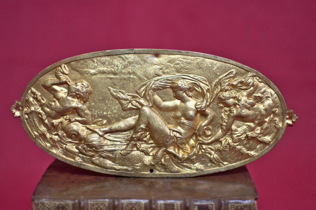 Plaquette En Bronze Doré - Amphitrite &Triton - XIXe 19e Siècle - 19 Sculpture 