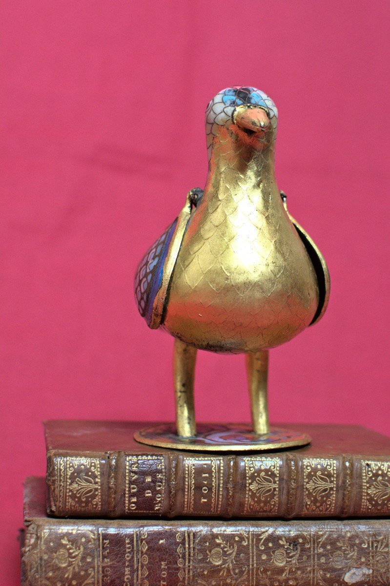 Eucharistic Dove - Medieval Style - Enameled And Gilded Copper - 19th Century 19 Enamels-photo-3