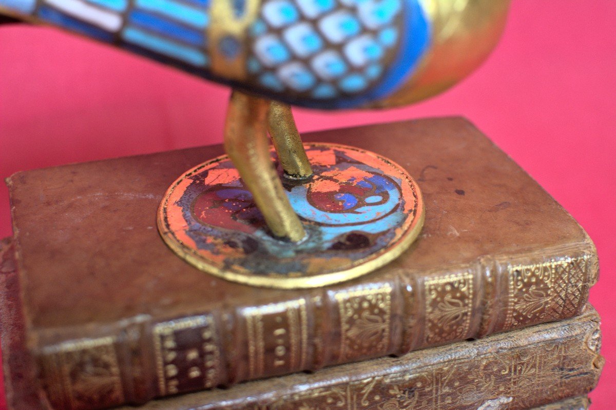 Eucharistic Dove - Medieval Style - Enameled And Gilded Copper - 19th Century 19 Enamels-photo-1