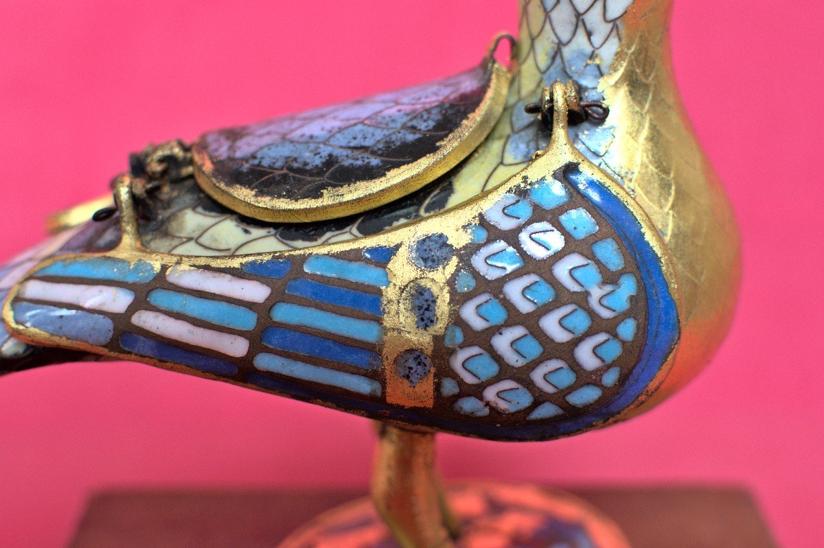 Eucharistic Dove - Medieval Style - Enameled And Gilded Copper - 19th Century 19 Enamels-photo-2