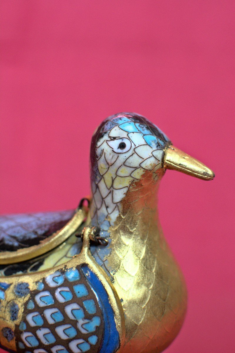 Eucharistic Dove - Medieval Style - Enameled And Gilded Copper - 19th Century 19 Enamels-photo-3