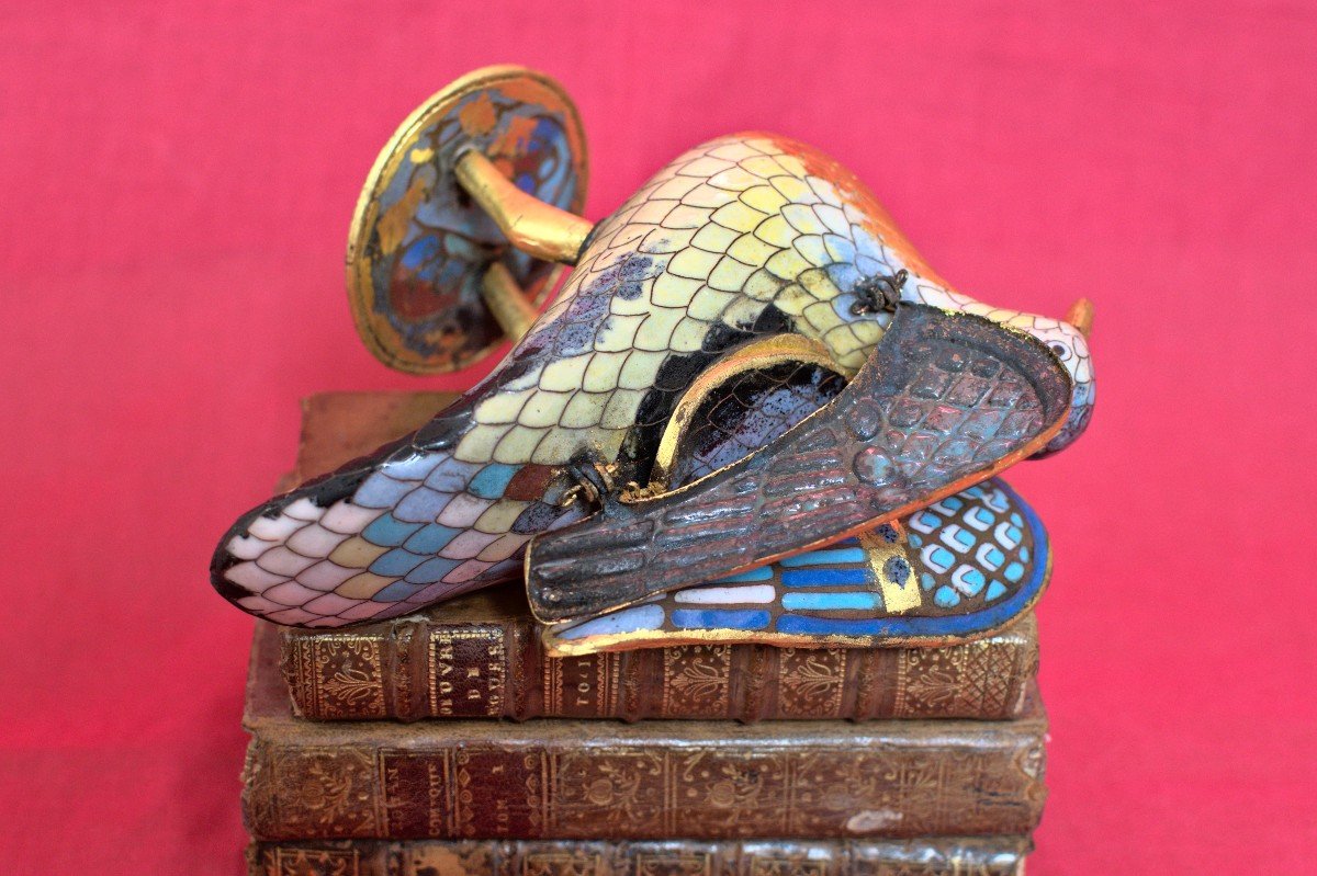 Eucharistic Dove - Medieval Style - Enameled And Gilded Copper - 19th Century 19 Enamels-photo-5