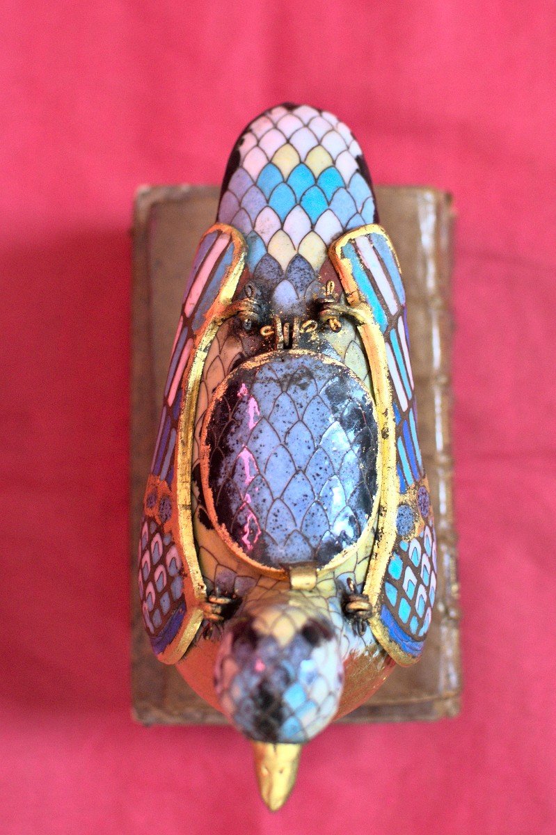 Eucharistic Dove - Medieval Style - Enameled And Gilded Copper - 19th Century 19 Enamels-photo-8