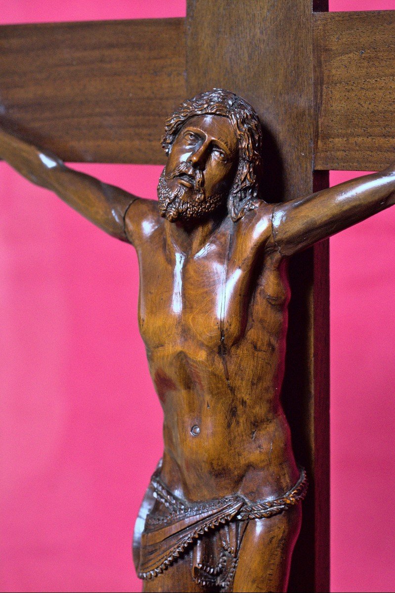 Large Wooden Crucifix - 19th Century - Christ Corpus Christi Cross - 19 Religious Sculpture-photo-2