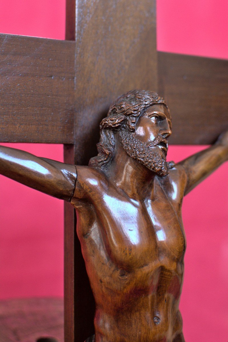 Large Wooden Crucifix - 19th Century - Christ Corpus Christi Cross - 19 Religious Sculpture-photo-1