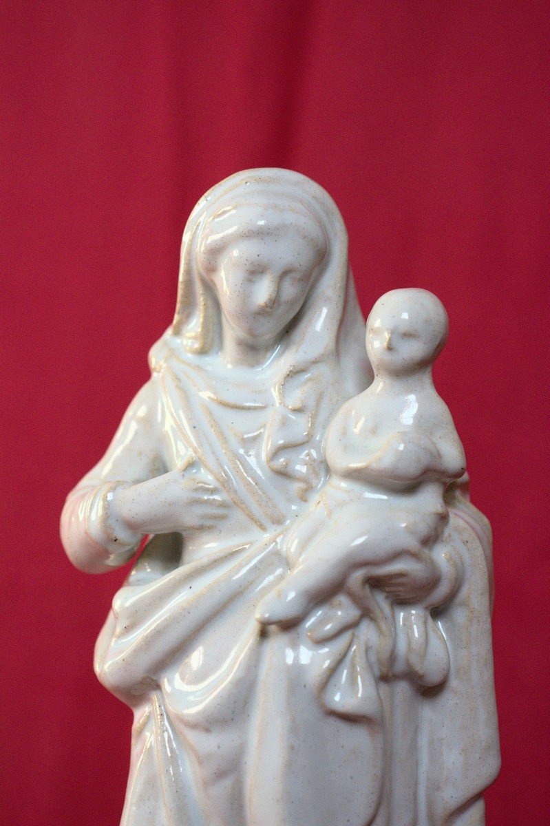 Vierge à l'Enfant - Faïence Blanche - XVIIIe 18e Siècle - Statuette Religieuse 18 Faience-photo-2