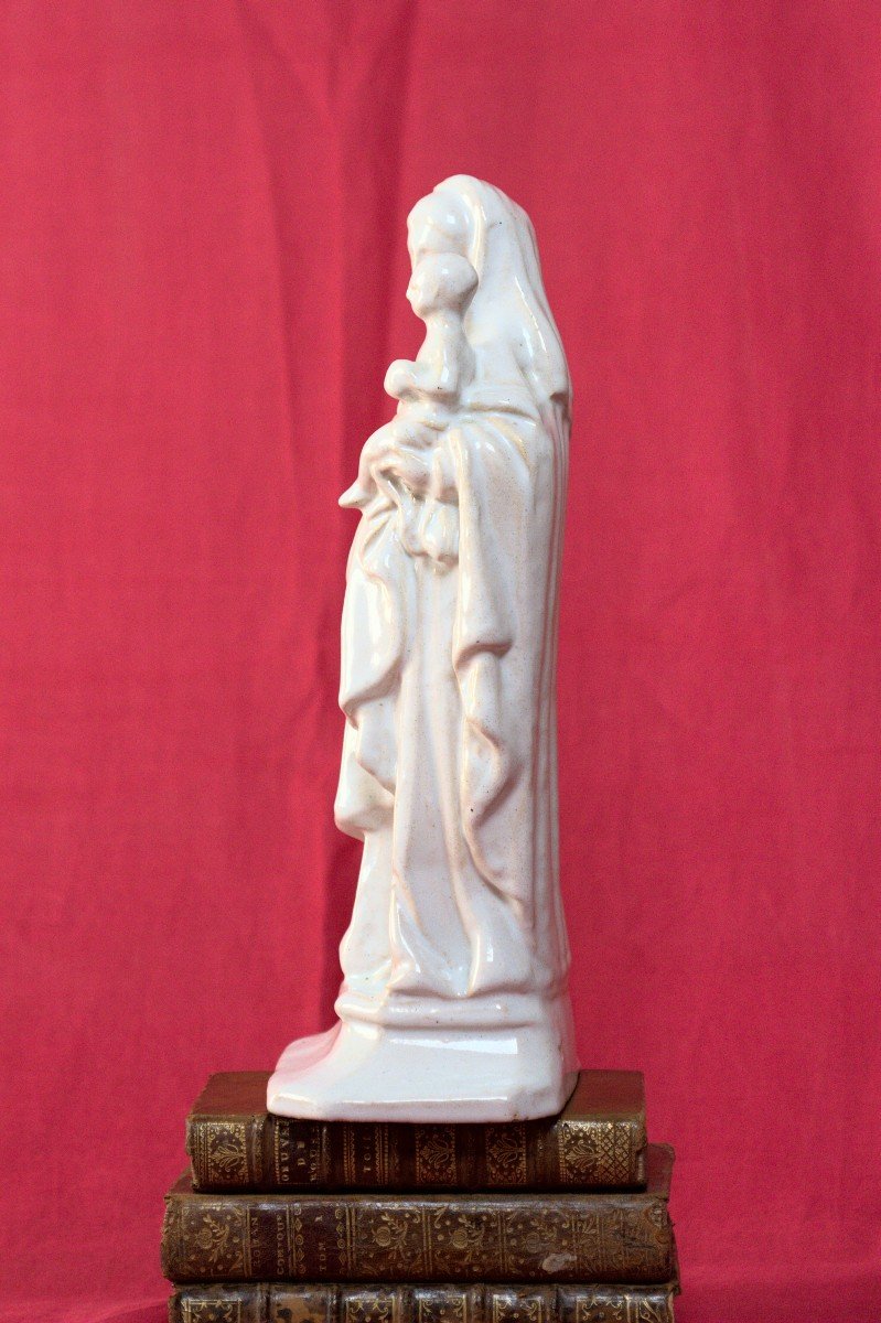 Vierge à l'Enfant - Faïence Blanche - XVIIIe 18e Siècle - Statuette Religieuse 18 Faience-photo-1