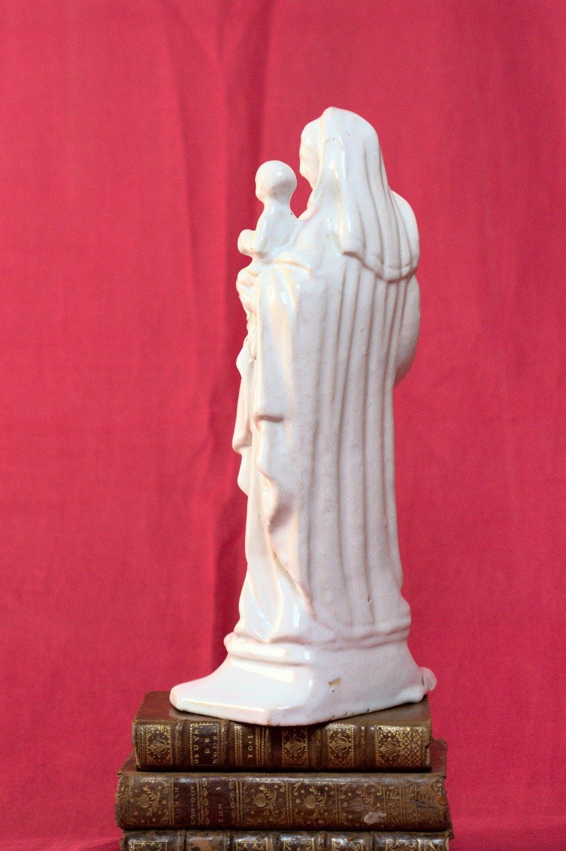 Vierge à l'Enfant - Faïence Blanche - XVIIIe 18e Siècle - Statuette Religieuse 18 Faience-photo-2