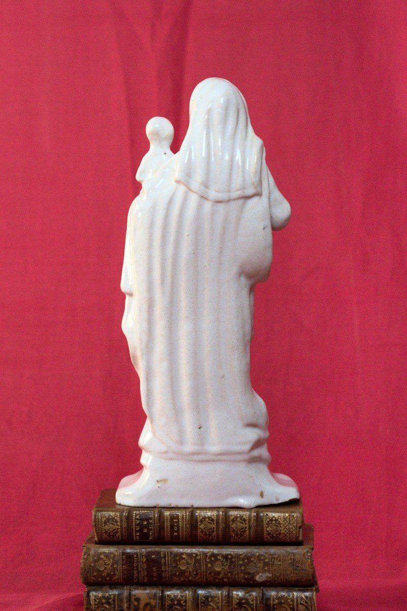 Vierge à l'Enfant - Faïence Blanche - XVIIIe 18e Siècle - Statuette Religieuse 18 Faience-photo-3