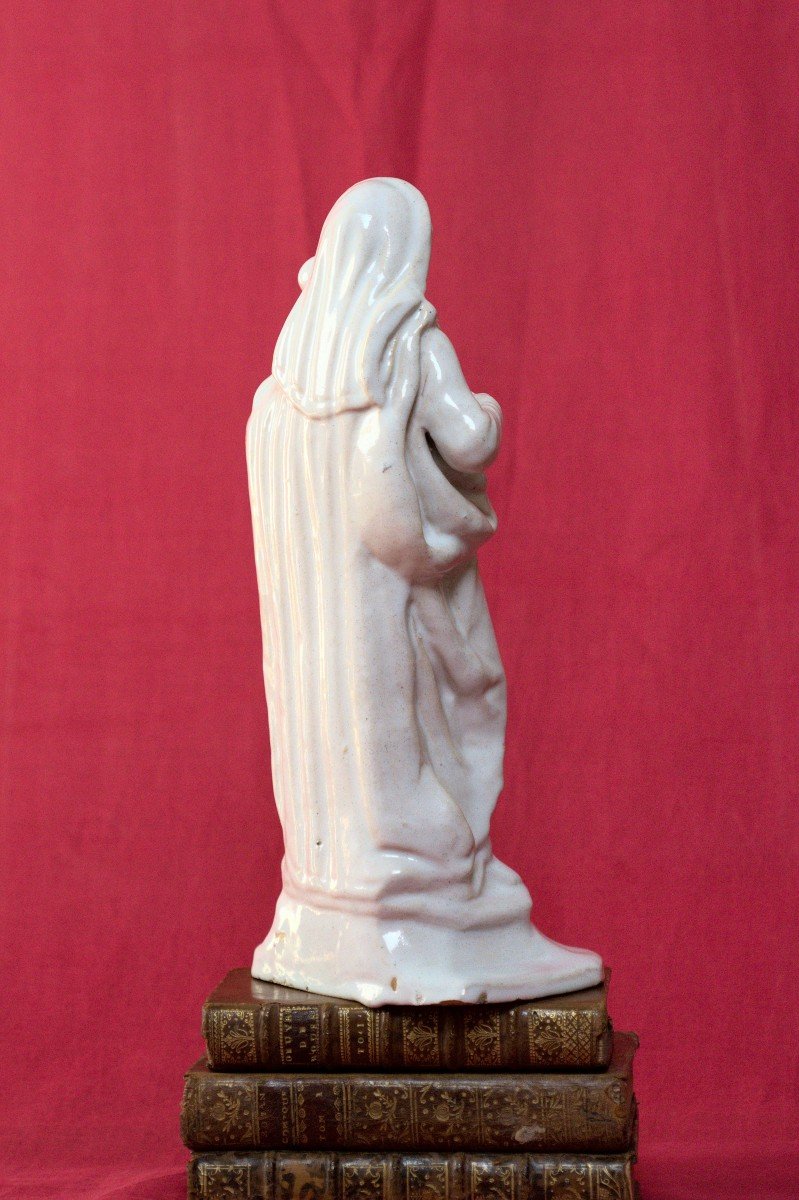 Vierge à l'Enfant - Faïence Blanche - XVIIIe 18e Siècle - Statuette Religieuse 18 Faience-photo-4