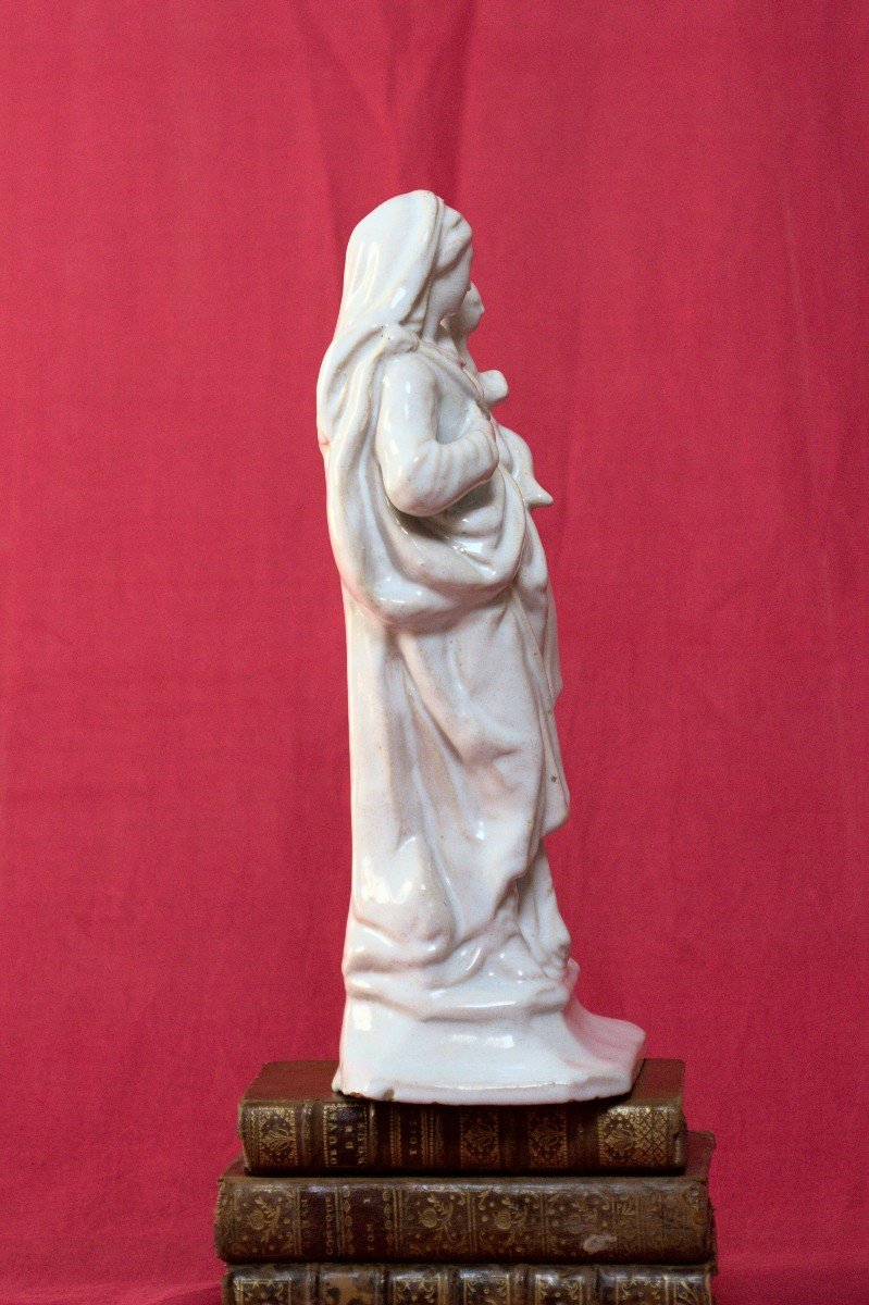 Vierge à l'Enfant - Faïence Blanche - XVIIIe 18e Siècle - Statuette Religieuse 18 Faience-photo-5