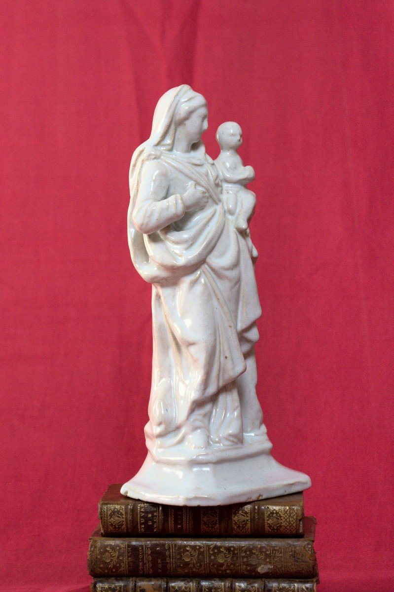 Vierge à l'Enfant - Faïence Blanche - XVIIIe 18e Siècle - Statuette Religieuse 18 Faience-photo-6